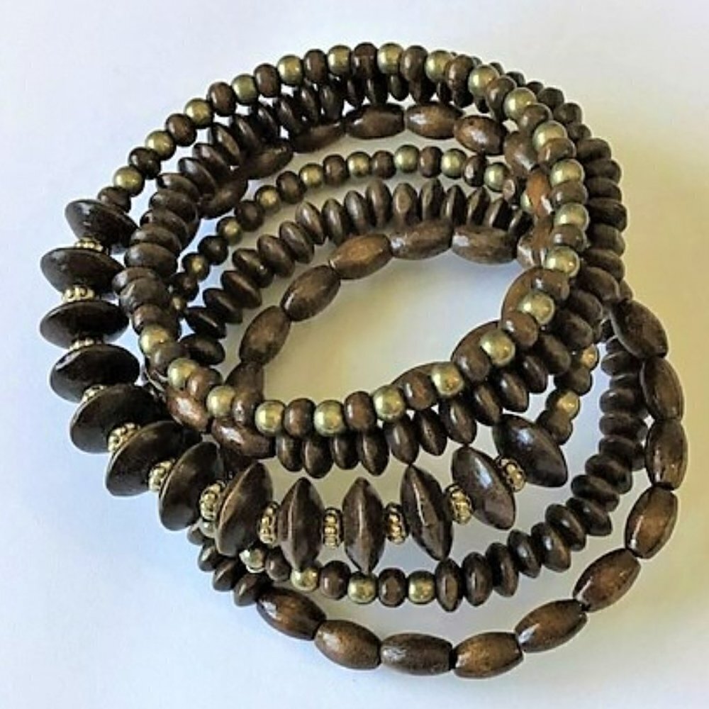 Earth-Toned Beaded Magic: Multi-Row Boho Coil Wrap Bracelet